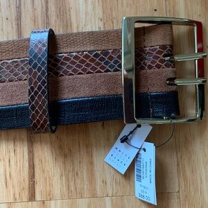 WHBM Genuine Leather Wide Belt, Whiskey Brown multi Color Texture, medium NWT